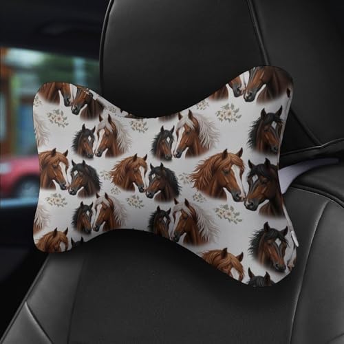 Car Neck Pillow 2 Pcs Horse Memory Foam Headrest with Detachable Washable Cover for Car Office