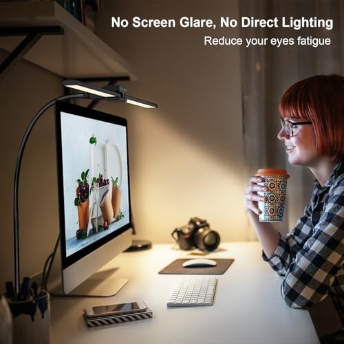 24W Led Desk Lamps with Clamp for Office Home, 31.5-in Double Head, Black