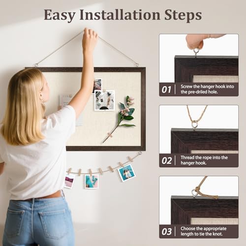 DOLLAR BOSS Bulletin Boards with Linen, 24"x18" Cork Board, Dark Walnut