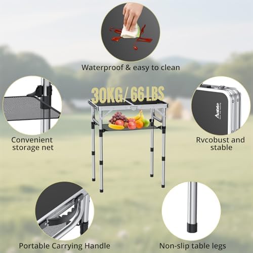 Anbte Folding Camping Table, 24"X 16" Adjustable Height Small Folding Table