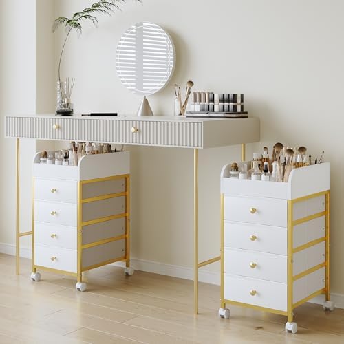 Rolling Makeup Organizer Cart - Under Desk Vanity Cart with Drawers
