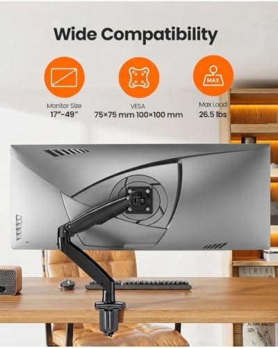 ErGear 17 to 49 inches Single Monitor Mount for Ultrawide Screens,Holds 26.5lbs,Heavy Duty Single Monitor Arm,Single Monitor Stand with Swivel,Tilt,Rotation for Home and Office,VESA 75/100mm