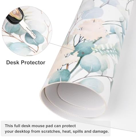 QiyI PU Leather Large Mouse Pad, 31.5" x 15.7", Eucalyptus Leaf