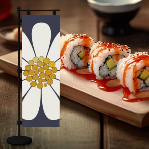 Daisy-White Floral Design Deluxe Desk Flag Set, 12 x 4 Inch Miniature Table Flag with 14" Pole & Stand Base