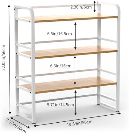 Office Desk Shelf Organizer, Wood Desktop Bookshelf Supplies Storage Rack, Shelf for Top of Desk and Dresser and Cubicle Decor Aesthetic Bookshelf (White White, Three Tier, 19.69Lx7.87Wx22.05H)