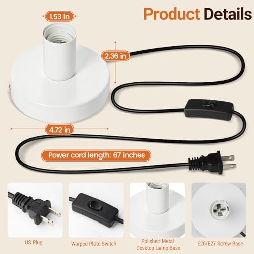 Table Lamp Base, E26/E27 Plug in Lamp Holder with Switch