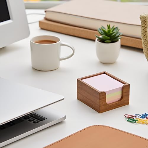 Acacia Wood Sticky Note Holder, 3x3 Post It Note Dispenser with Anti-Slip Pads, Natural Wooden Memo Organizer for Office Home School (3.5“x3.5"x2")