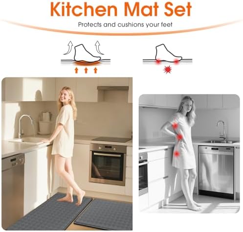 TranquilRelax 2-Piece Kitchen Mats, Cushioned Non-Slip Floor Mats, Grey