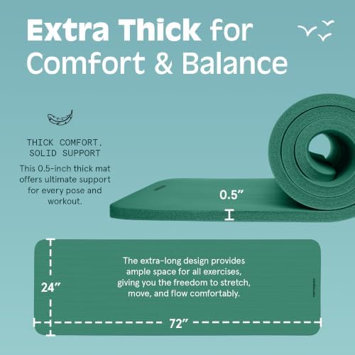 Retrospec Solana Yoga Mat Thick 1/2in Non-Slip Workout Mat with Nylon Strap - 72x24in Exercise Mat for Pilates, Stretching & Fitness - BPA Free, Easy Clean