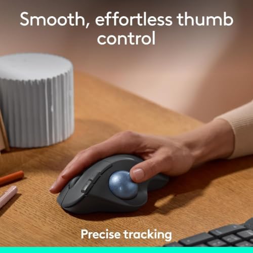 Logitech Ergo M575S Wireless Trackball Mouse, Wireless Ergonomic Mouse with Bluetooth and Encrypted Dongle, Comfortable Thumb Control for PC/Mac - Graphite Blue Ball (RENEWED)