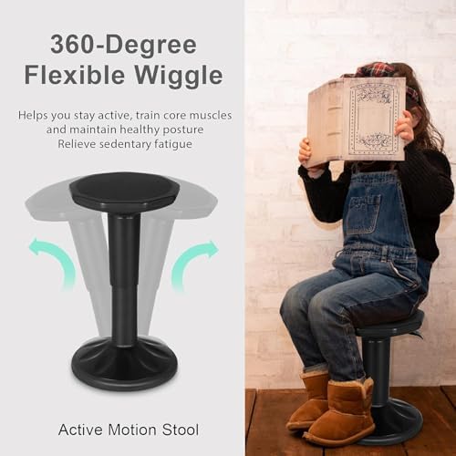 GLACER Wobble Stool, Height Adjustable 16.5-24" Flexible Seating (Black)