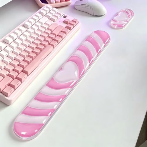 Mouse Pad with Wrist Rest, Soft Cloud Gel Keyboard Mouse Pad Set with Hand Wrist Support, Cute Non Slip Office Desk Accessories for Comfort/Pain Relief/Computer/Laptop (Pink Love)