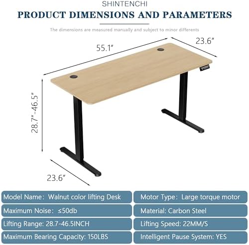 Shintenchi Standing Desk,55x24 Inch Height Adjustable Electric Sit Stand up Desk, Ergonomic Rising Computer Table, Modern Lift Gaming Desk Workstation for Home Office, White