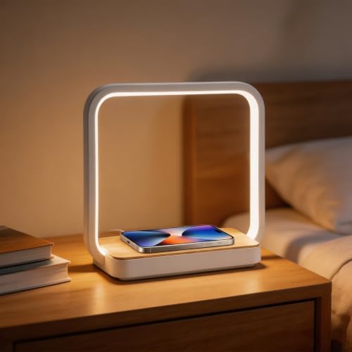WILIT Bedside Lamp with Qi Wireless Charger, A13 Table lamp 3 Step Dimmable Touch Control Desk Lamp for for Living Room, Bedroom, Kids Room.