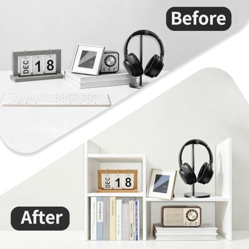 MASAKA B&W - Kawaii Storage Desktop Organizer for Your Desk Space, Double H Plants Display Shelf, Home Office Storage Rack Adjustable Stackable for Office, Dormitory (White*02)