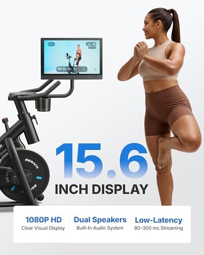 MERACH Exercise Bike, Magnetic Friction Stationary Bike for Home with APP