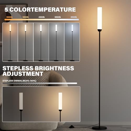 Ambimall LED Floor Lamp with Remote Control, Foot Switch, Black