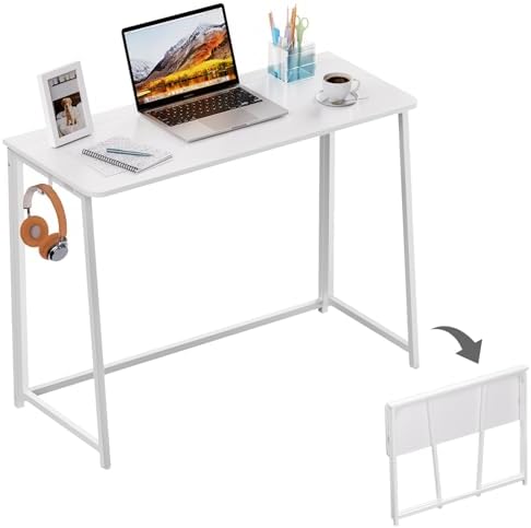 WOHOMO Folding Desk, 39.4" Foldable Computer Table for Small Spaces, White