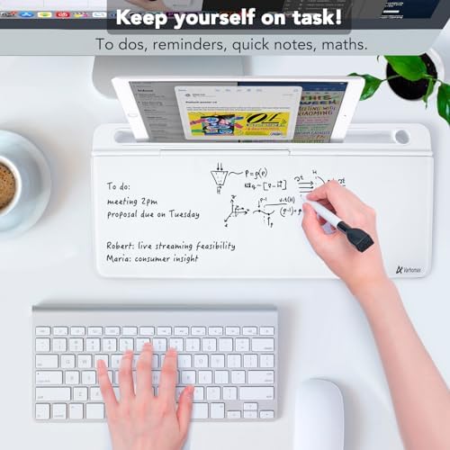 Varhomax Glass Desk Whiteboard with Built-in Mirror, Desktop Organizer