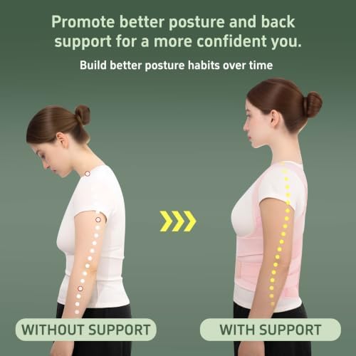 Posture Corrector for Women and Men Upper Back Brace Straightener Support Rounded Shoulder Adjustable Straps Breathable Mesh Office Work Computer Use Desk Job Studying Daily Wear (Pink S)