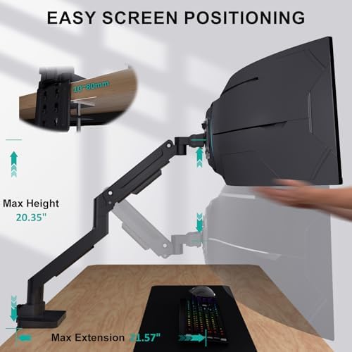 WALI Heavy Duty Monitor Arm for 13-49 inch 1000R Curved Screen, up to 44lbs