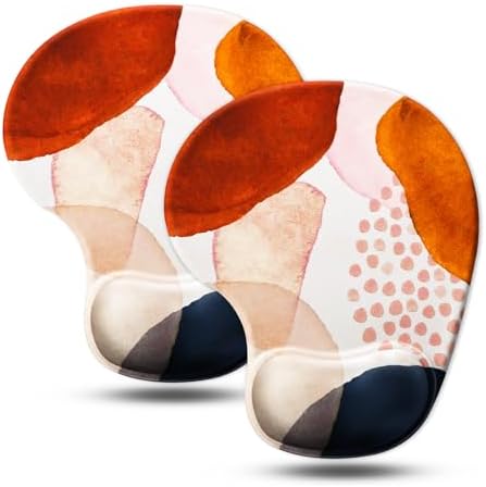 JIKIOU Ergonomic Mouse Pad with Gel Wrist Rest 2 Pack, Portable Small Boho