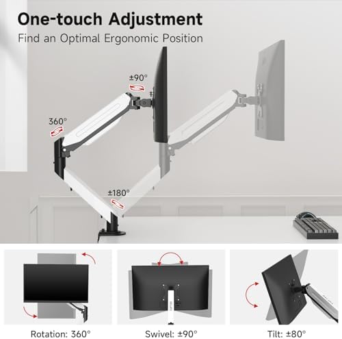 Suptek Monitor Mount Gas Spring Monitor Arm Desk Mount Fully Adjustable Fits 17 20 22 23 24 26 27 32 35 inch Monitors Weight Capacity up to 24.25 lbs (Black+White, 17"-35")