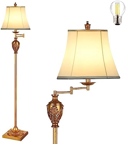 Traditional Floor Lamp with 350° Swing Arm,3 ColorTemperatures,Vintage Gold