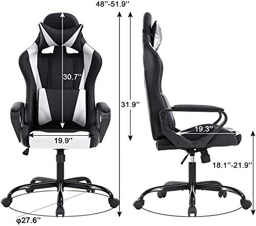 Pc Gaming Chair High Back Ergonomic Office Chair with Lumbar Support Arms Headrest Massage PU Leather Racing Computer Chair Adjustable Swivel Game Chair for Adult Kid, White