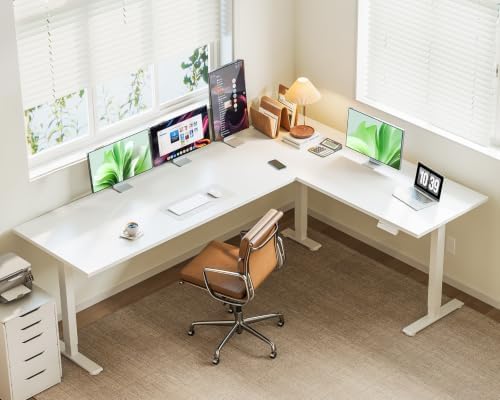 Casaottima 79 Inch L Shaped Electric Standing Desk, Home Office, White