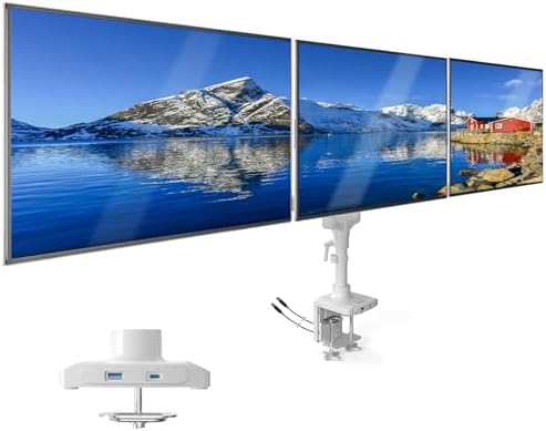 Mount-It! Triple Monitor Desk Mount, 13-27" Screens, White