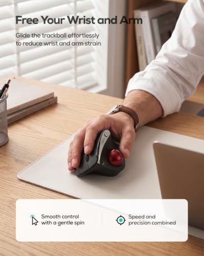 Nulea M506 Wireless Trackball Mouse, 54° Vertical Ergonomic Thumb Control