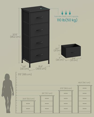 SONGMICS Dresser for Bedroom, Tall Dresser with 4 Fabric Drawers