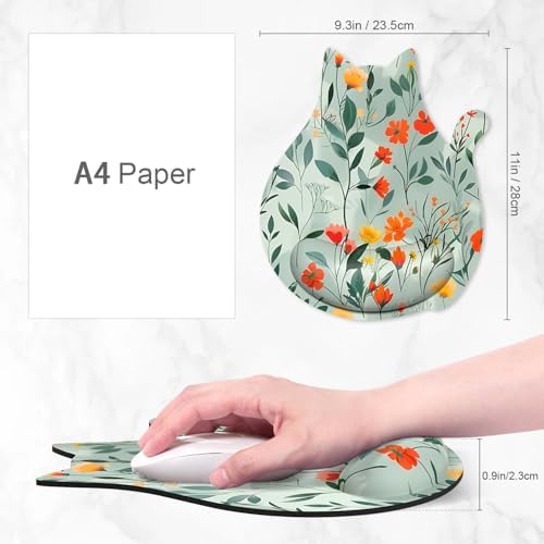 Ergonomic Mouse Pad with Wrist Rest, Cute Cat Memory Foam Padded Pain Relief Non-Slip Wrist Support Mouse Mat for Gaming Work Computer Laptop, Funny Office Supply Desk Accessory, Pretty Flower