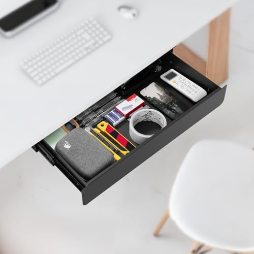 KHAMAL Under Desk Drawer Slide Out Large - Under Table Drawer 17.32" x 9.25", Pull-Out Storage Organizer With Cable Management For Home & Office