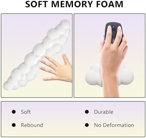 2 PCS Keyboard Cloud Wrist Rest, Memory Foam Keyboard Palm Rest with Non-Slip Base Ergonomic Keyboard Wrist for Pain Relief, Soft Wrist Rest for Office, Computer, Laptop, Gaming Office (White)