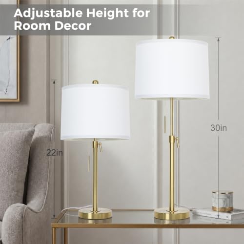 Qingmiao Gold Table Lamps Set of 2, 22" to 30" Adjustable, 3 Way Bulbs