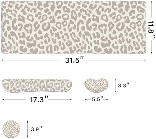 Cheetah Desk Pad and Keyboard Wrist Rest, Large Mouse Pad + Keyboard Pad+Mouse Wrist Support, Non-Slip Desk Mat Protector for Office, Home 31.5×11.8 Inches Leopard