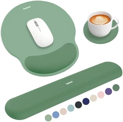 Sushret Mouse Pad and Keyboard Wrist Rest, 3-in-1 Mouse Pad Set, Dark Green