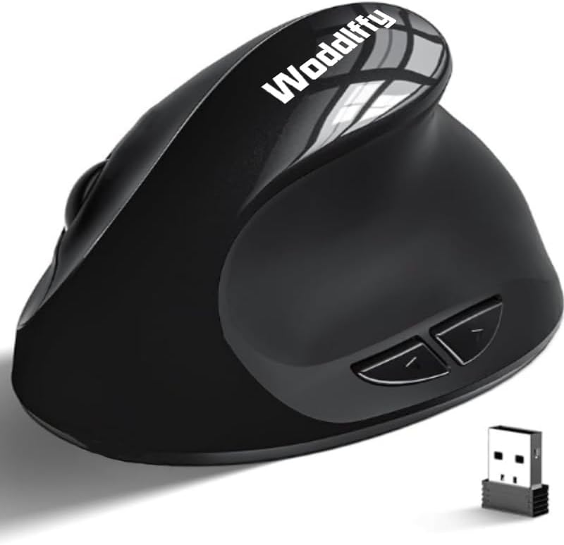 Woddiffy Ergonomic Mouse, Vertical Wireless Mouse,Battery Powered Black