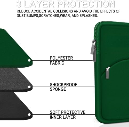Laptop Sleeve 15.6 inch, Durable Portable Monitor Protective Cover with Front Pocket, Traveling Laptop Case Compatible for HP, Dell, Asus, Lenovo, Dark Green