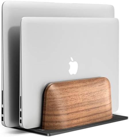 UPERGO Vertical Laptop Stand, Dual Slot Wood Holder for Desk