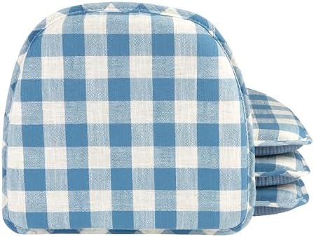 Klear Vu The Gripper Non-Slip Linen Check Dining Kitchen Chair Pads, 15" x 16" x 2", Set of 4, Liza Check Blue