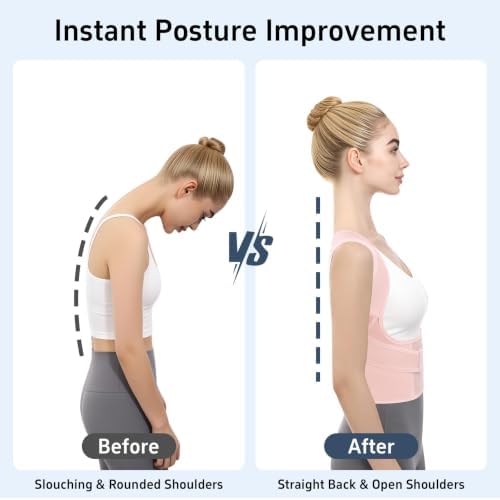 Back Brace Posture Corrector for Women and Men Upgraded Dynamic Traction Correction System Adjustable Shoulder Support Straightener Helps Reduce Upper Lower Back Pain Suitable for Hump Scoliosis Pink XX-Large