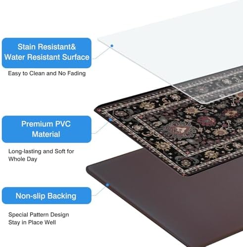 Boho Kitchen Mat, 2PCs, 17.3"x47"+17.3"x29", Black Multicolor