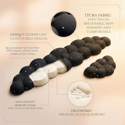 Silky Cloud Wrist Rest Set for Keyboard & Mouse, 16.9", Black Star