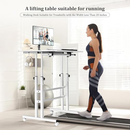 Simple Deluxe Split Top Rotating Standing Desk on Wheels – 23.6" Manual Adjustable Height Mobile Laptop Computer Table – Sit Stand Rolling Workstation with Tilt Function – White