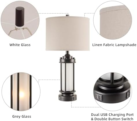 AIEAMPDO 25'' Set of 2 Modern Table Lamps for Bedroom with 2 USB C+A Ports