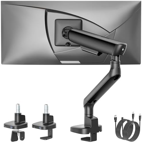 monTEK Mechanical Spring Single Monitor Arm with USB for 40in Screen Black