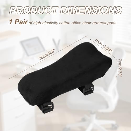 PATIKIL Office Chair Arm Pads, 1 Pair Office Chair Arm Cover Soft Office Chair Armrest Pads Elastic Memory Foam Cotton Removable Washable for Desk Computer Gaming, 25x10x7cm, Black